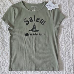 American Eagle Outfitters Green Ribbed Fitted T-Shirt